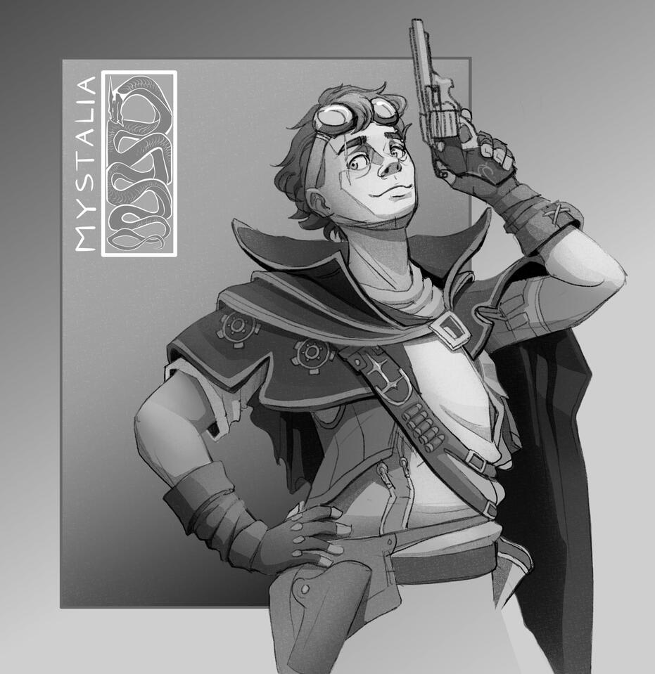 Greyscale character illustration